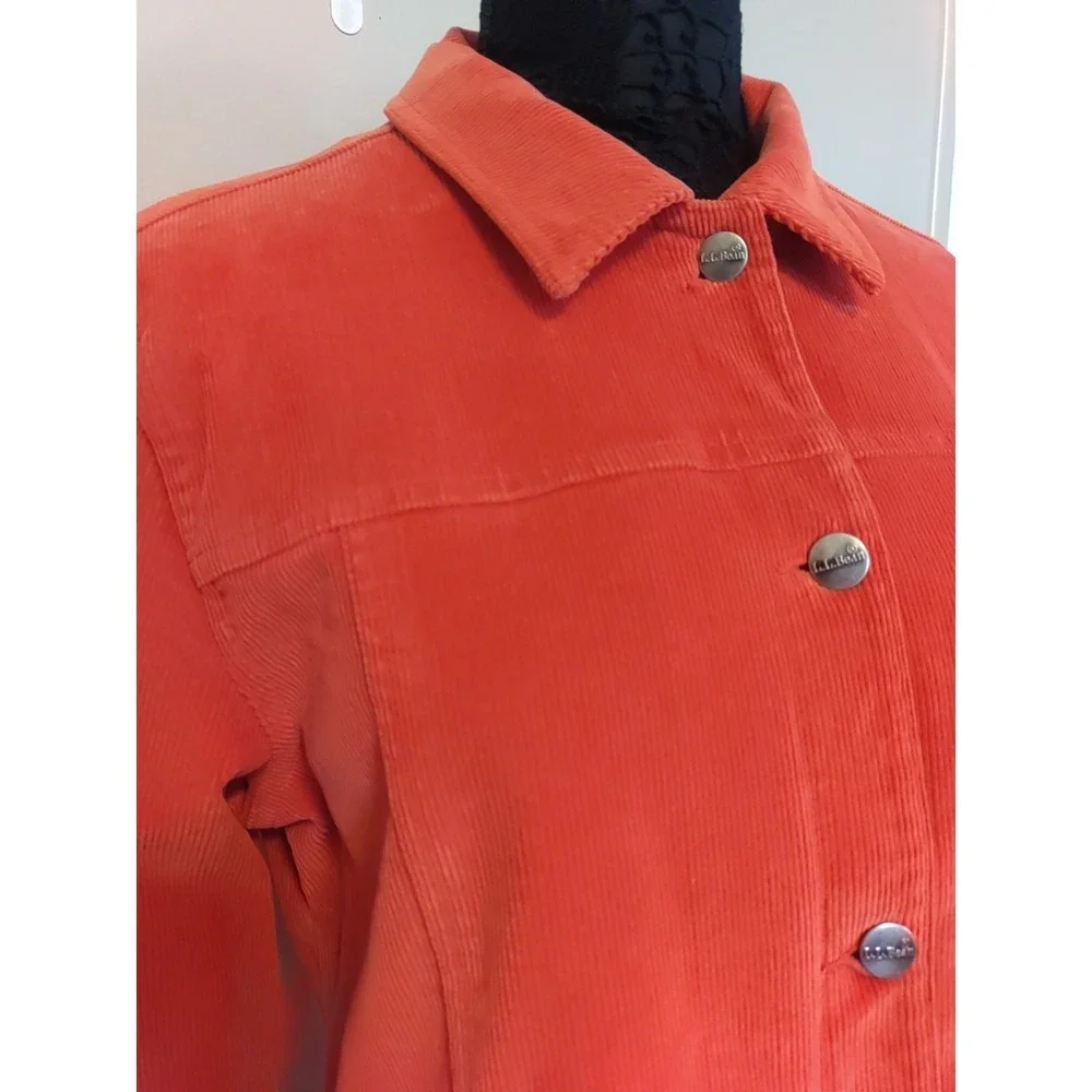 L.L Bean women Orange Corderoy Floral Liner Long sleeve Classic Jacket Size S‎